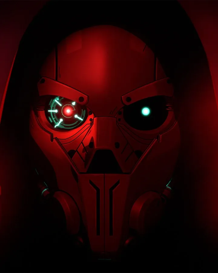 Shroud in his signature skull mask and black trench coat